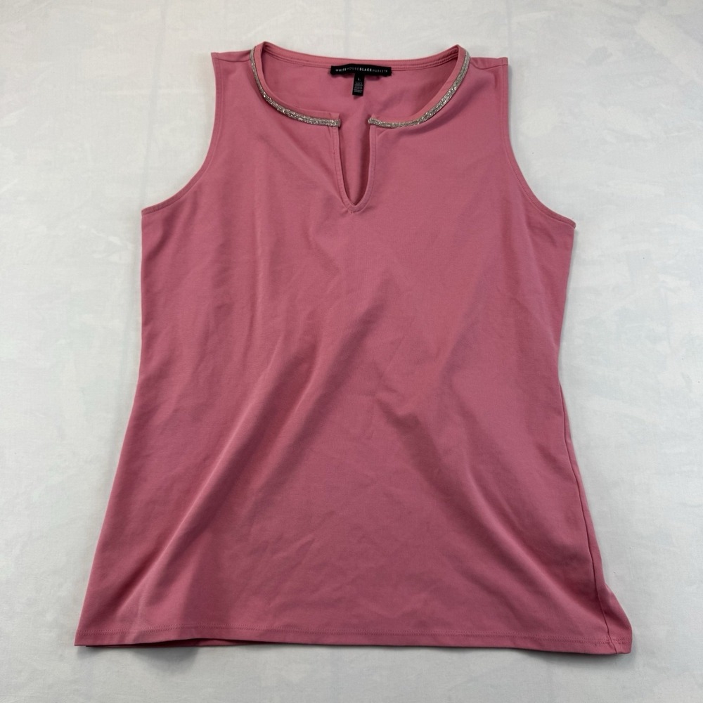 White House Black Market Pink Sleeveless Embellished Neckline Top
